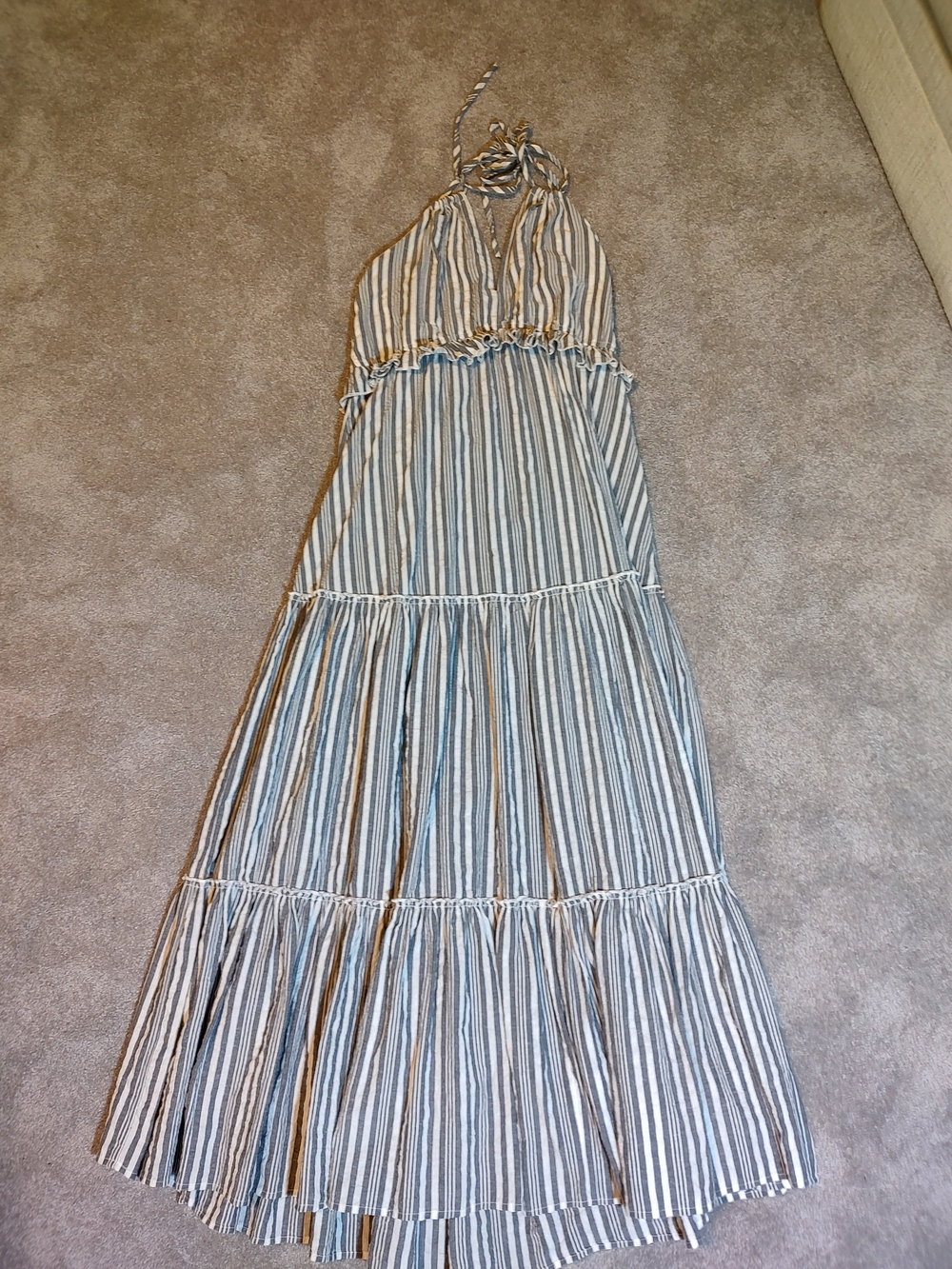 Pink Lily Blue and White Striped Halter Maxi Dress